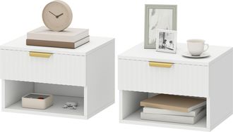 HOMCOM Homcom Set 2 Comodini Sospesi Con Cassetto, Pannelli Scanalati E Ripiano Bianco
