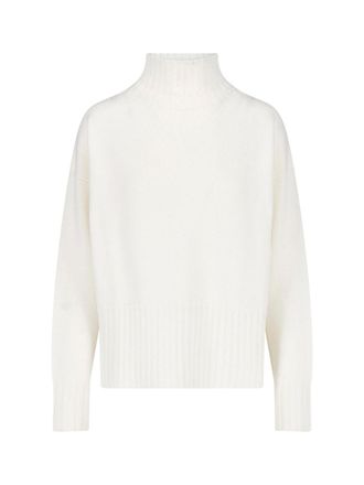 Drumohr White Merino Wool High Neck Ribbed Turtleneck