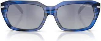 Michael Kors Lake Tahoe 54mm Mirrored Rectangular Sunglasses in Blue Horn /Grey Blue at Nordstrom