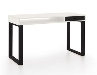 HOGAR 24 Escritorio de madera maciza natural, color blanco y negro