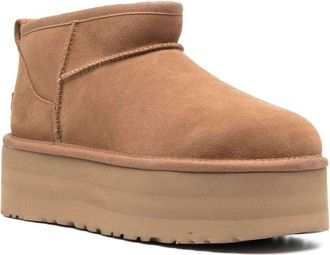 UGG Womens Ankle Boots Classic Ultra Mini Platform Beige Brown Leather