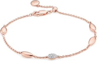 Monica Vinader Rose Gold Nura Teardrop Mixed Station Diamond Bracelet Diamond
