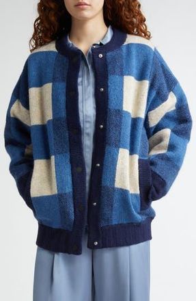 Stine Goya Gingham Check Knit Bomber Jacket in Blue Gingham Check at Nordstrom Rack, Size Medium
