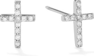 Lana Jewelry 14K Gold Mini Cross Diamond Stud Earrings in White Gold at Nordstrom