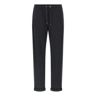Brunello Cucinelli Sweatpants, female, Gray, XL, Cotton and Silk Interlock Trousers