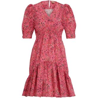 HUGO BOSS Womens/Ladies Dizziano V Neck Puff Sleeve Mini Dress (Pink) Viscose - Size 6 UK