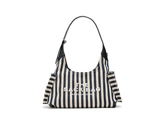 Marc Jacobs The Stripe Canvas Belted Sack Bag Shoulder Womens Handbags Blue Sea, Cotton
