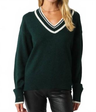 Olivaceous Aimee V-Neck Sweater In Dark Green