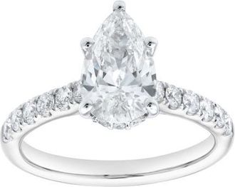 LuvMyJewelry Rasha 14K White Gold Pear Lab Grown Diamond Hidden Halo Engagement Ring - 2 Ct at Nordstrom, Size 7