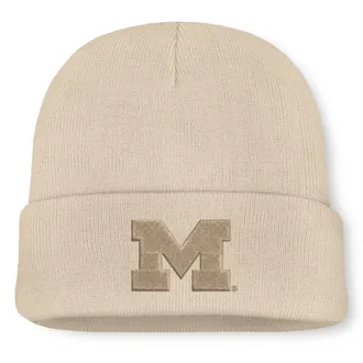 Nike Jordan Mens Michigan Natural Utility Jordan Brand College Cuffed Beanie in Brown | JC4C15AMWN-M4T