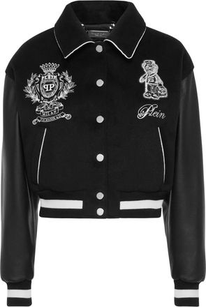 Philipp Plein Bomber con maniche in pelle e ricamo logo - Nero