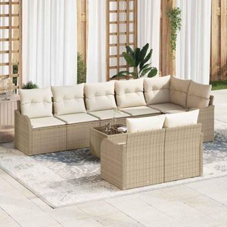 vidaXL Vidaxl - Conjunto De Sof&aacute; De Jard&iacute;n Con Coj&iacute;n 9 Pcs Beige Polirat&aacute;n