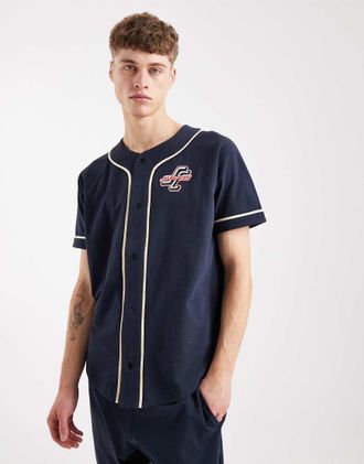 Santa Cruz Outer - Camicia stile baseball blu navy in coordinato