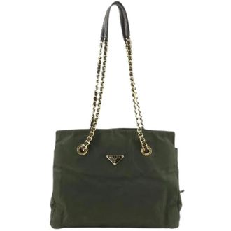Prada Pre-owned Tote Bags, female, Green, Size: ONE SIZE Pre-owned Nylon Tote Bag