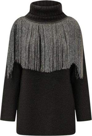 Pinko Oversized trui van wolmix met Lurex franjes - Dames - Coltruien - Zwart - S - Wol - Truien & Vesten