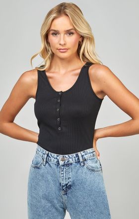 Siksilk Bodysuit de Mujer Negro con Cuello en Pico y Costillas XS