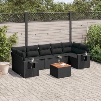 vidaXL Set De Sof&aacute;s De Jard&iacute;n 8 Piezas Y Cojines Rat&aacute;n Sint&eacute;tico Negro Vidaxl