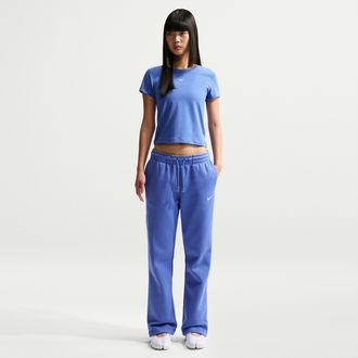 Nike Womens Nike Sportswear Phoenix Fleece Mid-Rise Open-Hem Pants in Blue | HQ7723-485