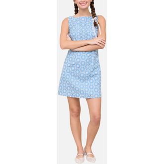 Blu Pepper Embroidered Eyelet Denim Minidress in Light Denim at Nordstrom, Size Medium