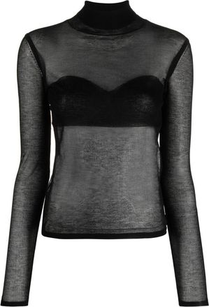 Nina Ricci semi-sheer high-neck knit top - women - Polyester/Viscose - S - Black