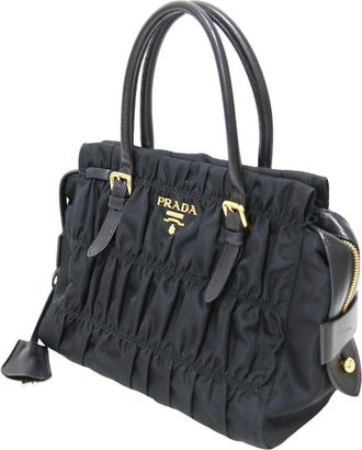 Prada Black Nylon Leather Handbag Tote Bag (Pre-Owned)