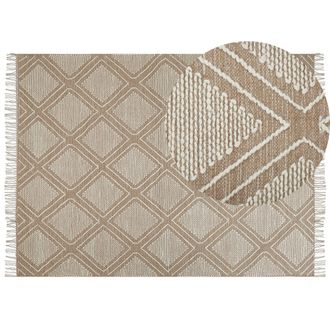 Beliani Beliani - Alfombra De Algod&oacute;n Beige Blanco 160 X 230 Cm Geom&eacute;trico Borlas Oriental Kacem