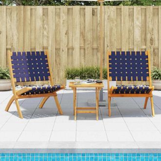 vidaXL vidaXL Sedie Pieghevoli Giardino 2pz Tavolino Blu Scuro Legno Massello
