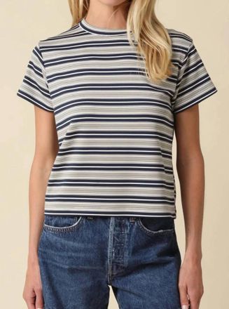 Olivaceous Short Sleeves Striped Tee In Navy Cream And Olive