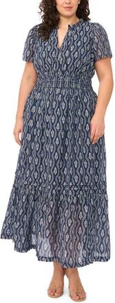 CeCe by Cynthia Steffe Print Smocked Waist Maxi Dress in Classic Navy at Nordstrom, Size 2 X