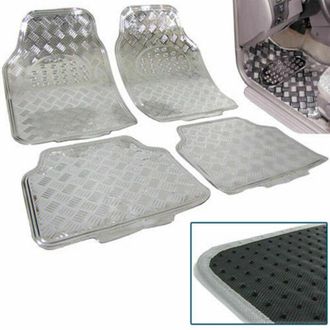 Trade Shop Trade Shop - Set 4 Tappetini Tappeti Auto Universali Sportivi Silver Gomma Effetto Metallo