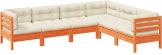 vidaXL Set De Sof&aacute;s Jard&iacute;n 6 Pzas Con Cojines Madera Pino Marr&oacute;n Cera Vidaxl