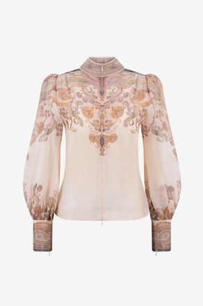 Zimmermann Seiden- und Leinenbluse mit Paisleyprint Illustration Bodice