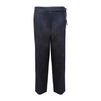 Armani Straight Trousers, female, Blue, Size: M Wrinkled Trousers