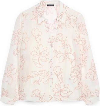 Fiorella Rubino Bloemenprint Blouse - Dames - Overhemden - Wit - 7XL - Polyester - Overhemden
