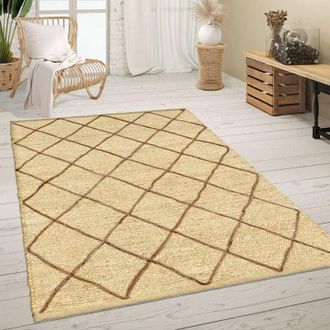Paco Home Paco Home - Alfombra Salón Yute Fibras Naturales Hecha a Mano Motivo 3D Escandinavo Moderno 240x340 cm, Crema