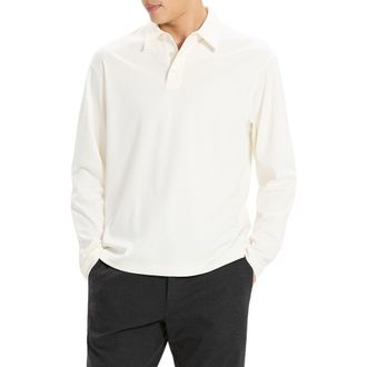 Theory City Relaxed Long Sleeve Cotton Polo in White - 100 at Nordstrom Rack, Size Xx-Large
