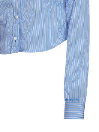 Balenciaga Cropped Striped Poplin Shirt - Blue