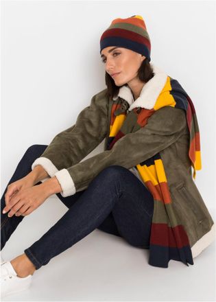 Bonprix Strickm&uuml;tze BONPRIX, Damen, gr&uuml;n (dunkeloliv, multi gestreift), Obermaterial: 100% Polyacryl, M&uuml;tzen Strickm&uuml;tze, aus Polyacryl, f&uuml;r vielseitigen Eins