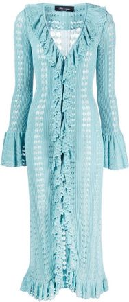 Blumarine lace-trimmed V-neck midi dress - women - Cotton/Viscose - S - Blue