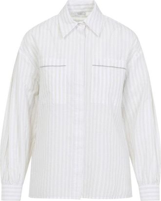 PESERICO Cappucino Cotton Striped Shirt