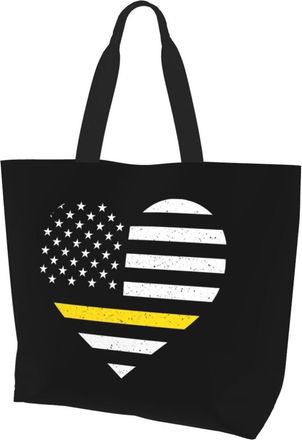 AOOEDM 911 Dispatcher Thin Gold Line Ladies Canvas Tote Reusable Shopping Bag