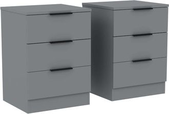 Home Discount Trega 3 Drawer Bedside Tables Nightstands Set of 2,H 50 x W 39 x D 28 cm, Grey