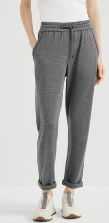 Brunello Cucinelli Cotton and silk interlock trousers with shiny pocket detail in Dark Grey at Nordstrom, Size Xx-Large