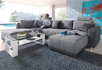 Jockenhöfer Wohnlandschaft »Orlando U-Form, B: 337 cm« mit Bettfunktion, Bettkasten, 2 Kopfstützen & 2 Zierkissen, Federkern