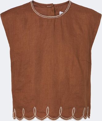 Veronica Beard Kessan embroidered linen top