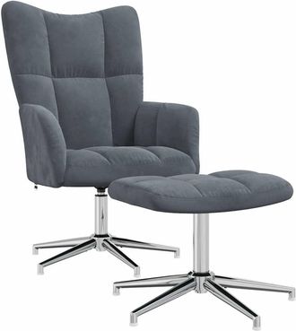 vidaXL Sill&oacute;n De Relax Con Taburete Terciopelo Gris Oscuro Vidaxl