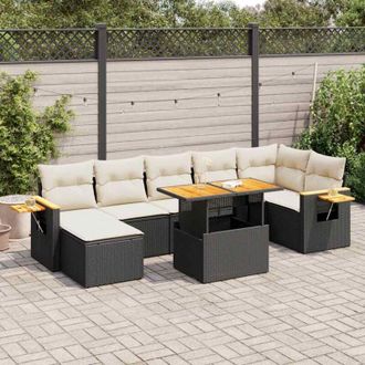 vidaXL Set Sof&aacute;s Jard&iacute;n Y Cojines 8 Pzas Rat&aacute;n Sint&eacute;tico Acacia Negro Vidaxl