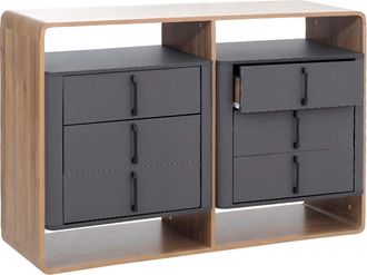 Hhg [nunca Usado] C&oacute;moda Hhg-810, Aparador Alto, 6 Cajones De Mdf, 80 X 120 X 42 Cm, Acabado Roble Rivera, Gris Oscuro