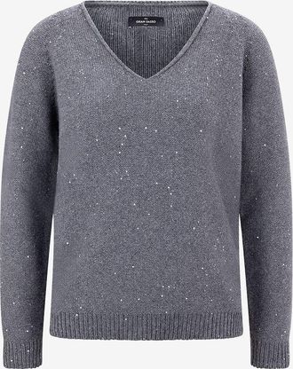 Gran Sasso Pullover aus Wolle und Kaschmir mit V-Ausschnitt und Pailletten