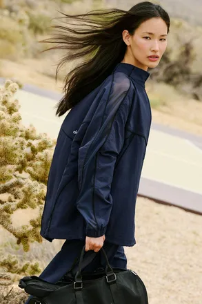 Alo | Origin Full-Zip Track Jacket in Navy/Black Blue, Size: Large